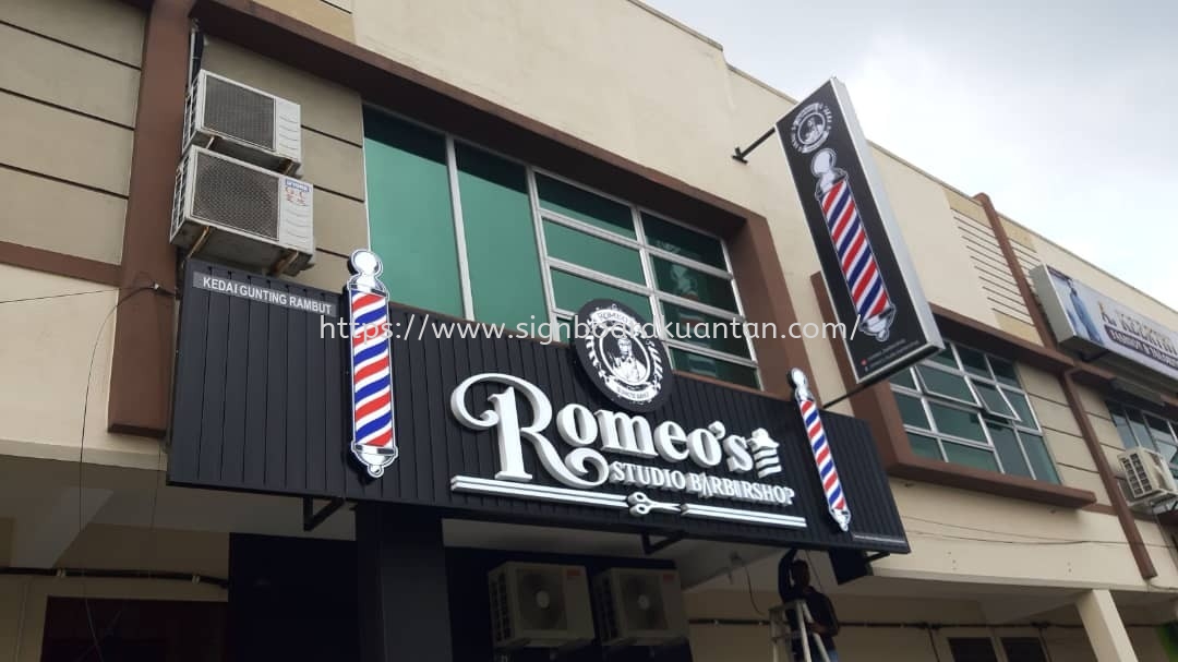 ROMEO STUDIO BARBERSHOP ALUMINIUM PANEL BASE WITH 3D LED FRONTLIT SIGNAGE AT KUANTAN AIR PUTIH 