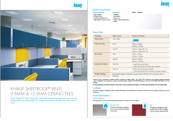 KNAUF SHEETROCK VINYL 9.5MM & 12.5MM CEILING TILES