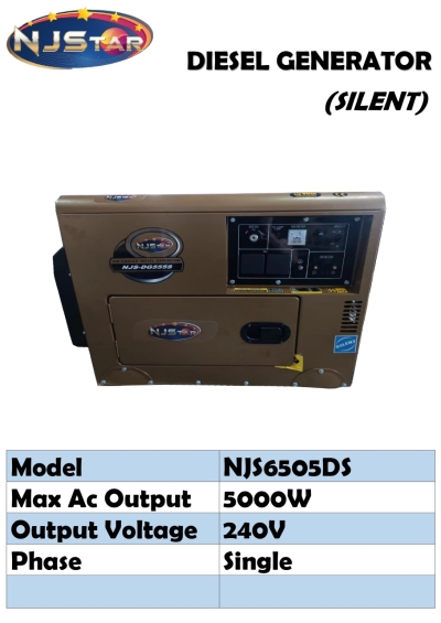 NJSTAR 5000W DIESEL GENERATOR (SILENT) NJS6505DS