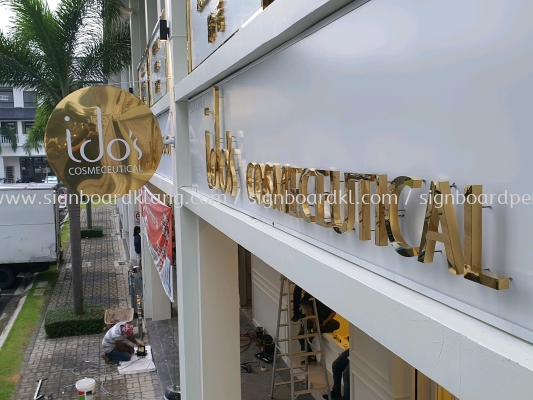 idos cosmeceutical stainless steel gold mirror box up 3d lettering signage signboard at johor