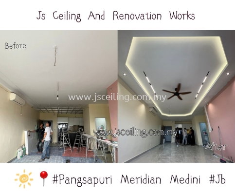 Specialist Cornice Ceiling #Pangsapuri Meridian Medini #Iskandar Puteri #Jb #Living Hall #Drykitchen #included Wiring &Led Downlight #Led Strip #and In Installation ...#Free On-site Quotation #Free On-site Measurement ..Welcome To inquiry about us Tq