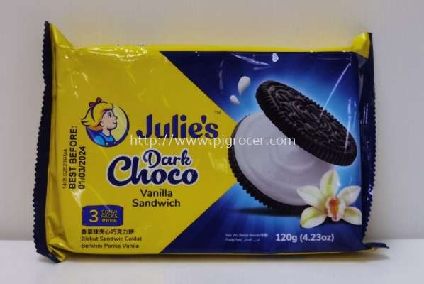 JULIE'S  DARK CHOCO VANILLA SANDWICH 120G