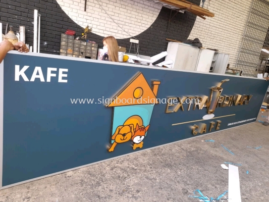 Extra Rdinary Cafe - Outdoor 3D Stainless Steel Gold Mirror Signboard - Serdang