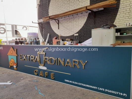 Extra Rdinary Cafe - Outdoor 3D Stainless Steel Gold Mirror Signboard - Serdang