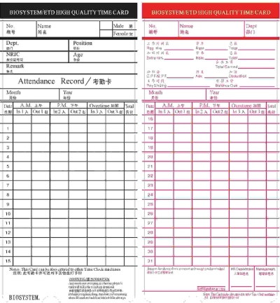 Biosystem Time Card