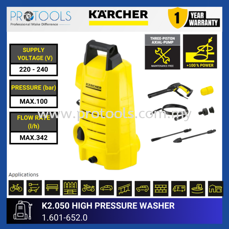 KARCHER K2.050 HIGH PRESSURE WASHER | 1.601-652.0 | FOC GARDEN HOSE 6M