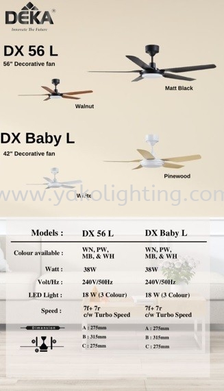 DX BABY L 42 INCH DC FAN +LED LIGHT (MATT BLACK / WALNUT / WHITE / PINEWOOD) DEKA CEILING FAN CEILING FAN 