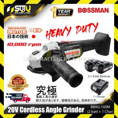 BOSSMAN BBAG-100M 20V 4" Cordless Angle Grinder with Brushless Motor w/ 2Bat4.0Ah + Charger