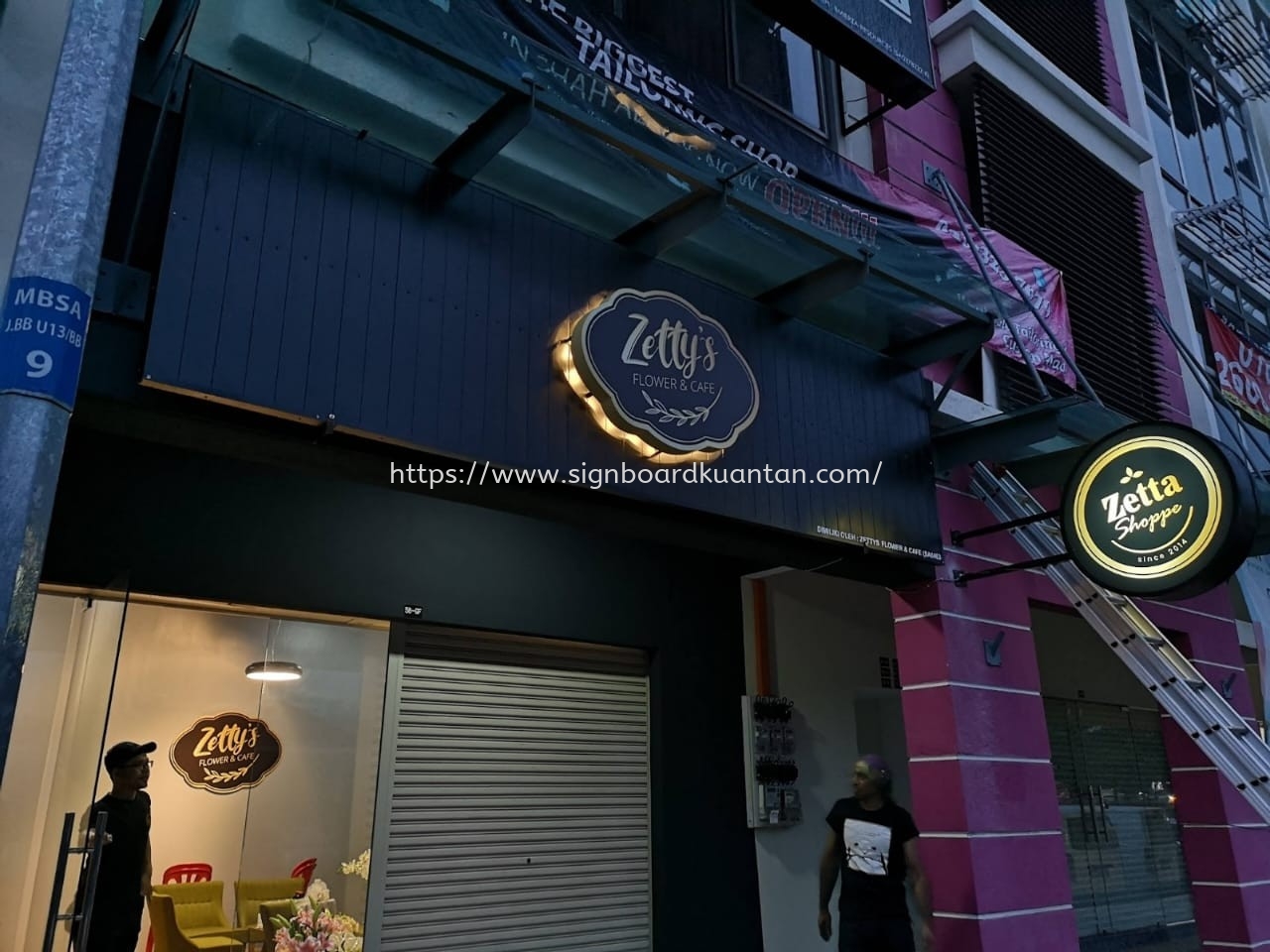 ZETTY'S FLOWER & CAFE OUTDOOR 3D LED BACKLIT AND INDDOR PVC FOAM BOARD 3D LETTERING SIGNAGE 