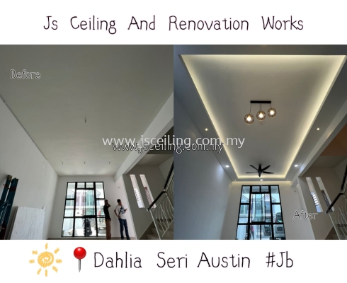 Cornice Ceiling #Dahlia Seri Austin #Jb #Living Hall #included Wiring #Led Downlight #Led strip #and in installation #Free On-site Measurement #Free on-site Quotations ..