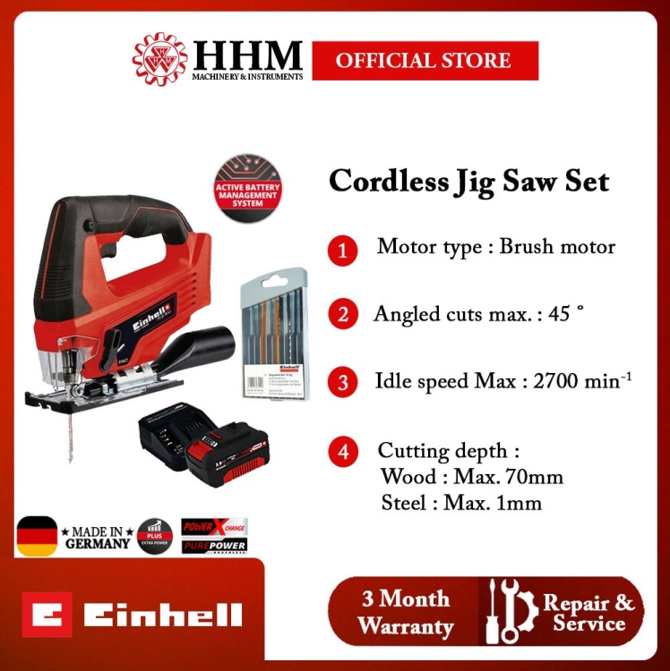 EINHELL Cordless Jig Saw TC-JS 18 Li - Solo (With 3 Ah 18 V Battery & Charger + Free 10 pcs Jig Saw)