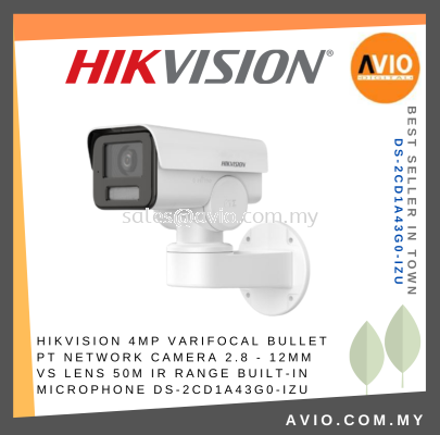 Hikvision 4MP 4 Megapixel IP66 Outdoor Varifocal Bullet PT IP Network CCTV Camera 2.8-12mm 50m IR Mic DS-2CD1A43G0-IZU