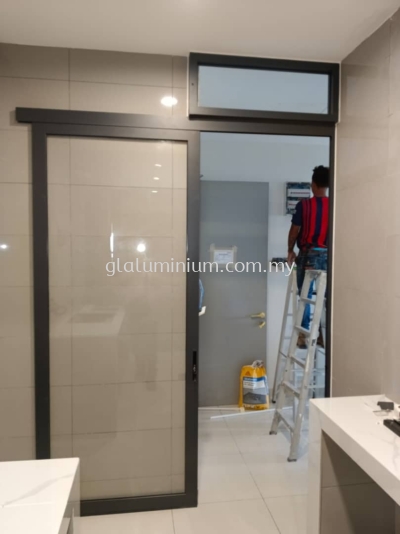 One panel hanging sliding doors + Above fit glass @Legend Height @Sri Segambut, Segambut, Kuala Lumpur 