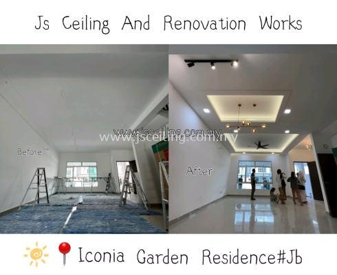 Cornice Ceiling #Iconia Garden Residence #Jb #Living Hall & Dining #Included Wiring #Led downlight #Led strip #and Installation #Free On-Site Quotation & #Free On-Site Measurement 