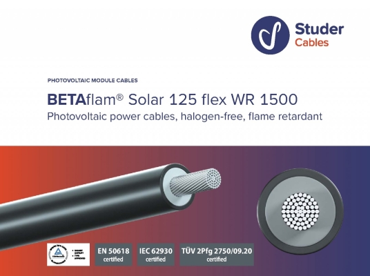 STUDER BETAflam® Solar 125 flex WR 1500 Photovoltaic power cables, halogen-free, flame retardant (Water Resistant)