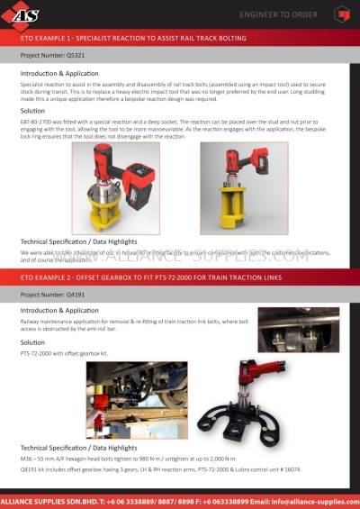 NORBAR ETO Example 1 - Specialist Reaction To Assist Rail Track Bolting / ETO Example 2 - Offset Gearbox To Fit Pts-72-2000 For Train Traction Links