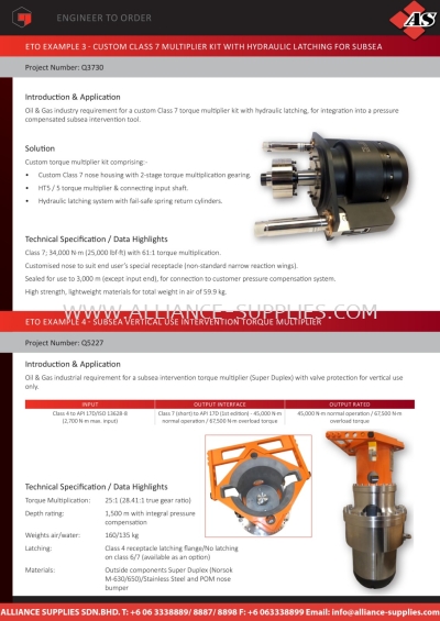 NORBAR ETO Example 3 - Custom Class 7 Multiplier Kit With Hydraulic Latching For Subsea / ETO Example 4 - Subsea Vertical Use Intervention Torque Multiplier