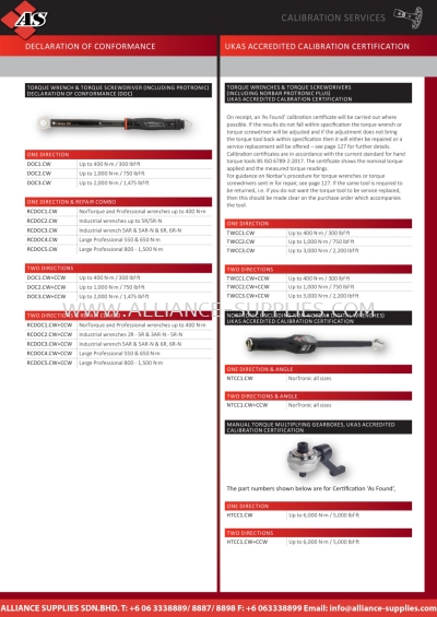 NORBAR Declaration Of Conformance  / UKAS Accredited Calibration Certification