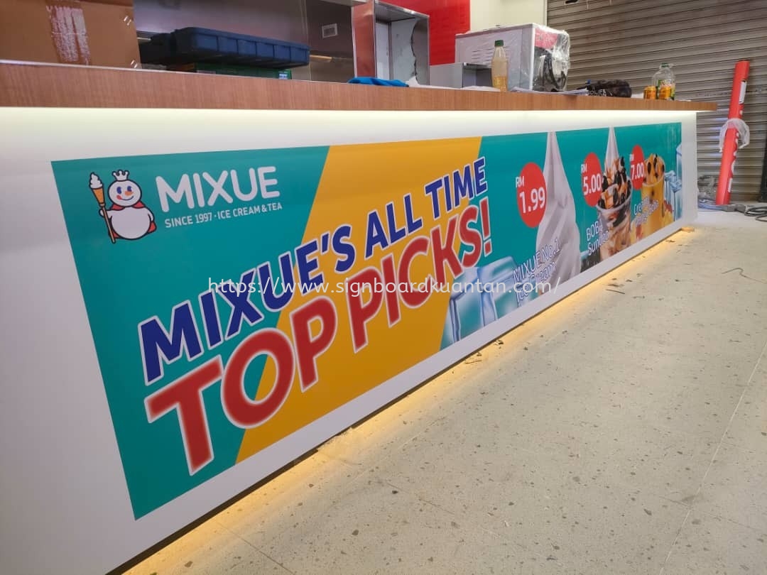 MIXUE KEDAI MINUMAN DAN AISKRIM OUTDOOR & INDOOR 3D LED FRONTLIT SIGNAGE & WALLPAPER PRINTING  