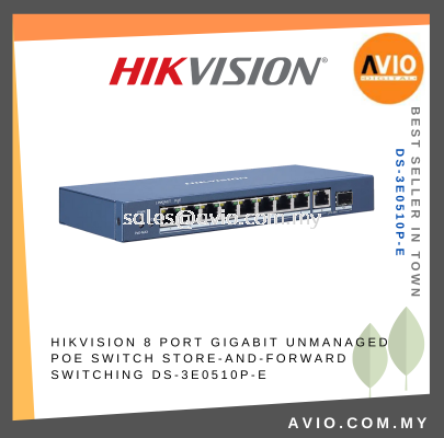 Hikvision L2 8Port Gigabit Unmanaged RJ45 POE LAN IP Network Switch 120Watt 8x Gigabit POE 1x Uplink 1x SFP DS-3E0510P-E