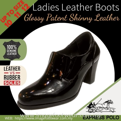 EXPRESS POLO GLOSSY PATENT SHINNY LEATHER 2.5inch LADIES BOOT CUT-LL-90441-S/BLACK Colour