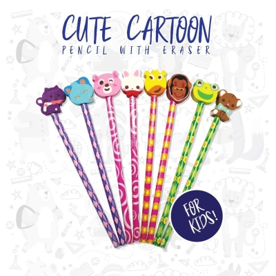 Cute Cartoon Pencil with Eraser (4pcs)