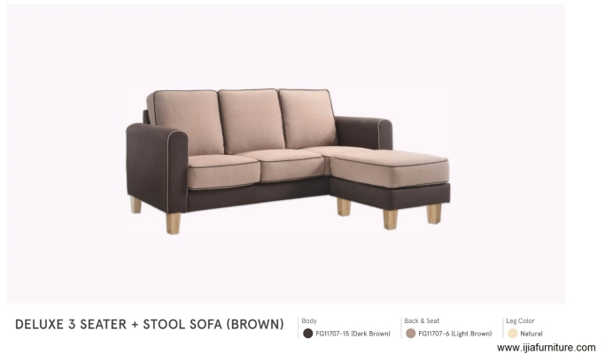 Deluxe 3 Seater + Stool Sofa (Brown)