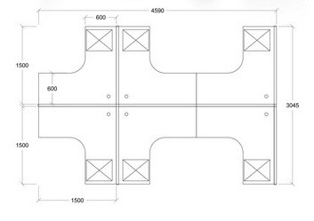 6 gang office workstation furniture in L shape with dimension