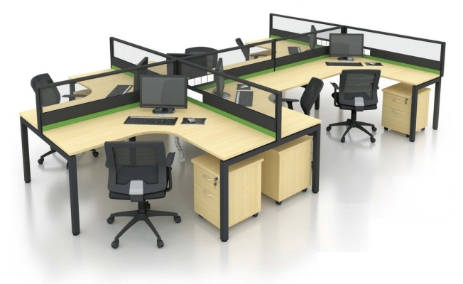 4 gang office workstation L shape furniture with U metal leg