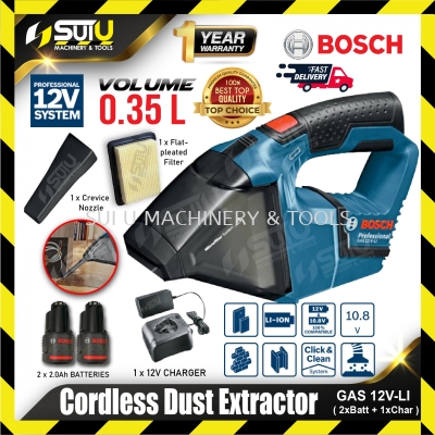 BOSCH GAS 12V-LI / GAS12V-LI 12V 0.35L Cordless Dust Extractor w/ 2 x 2.0Ah Battery + 12v Charger 