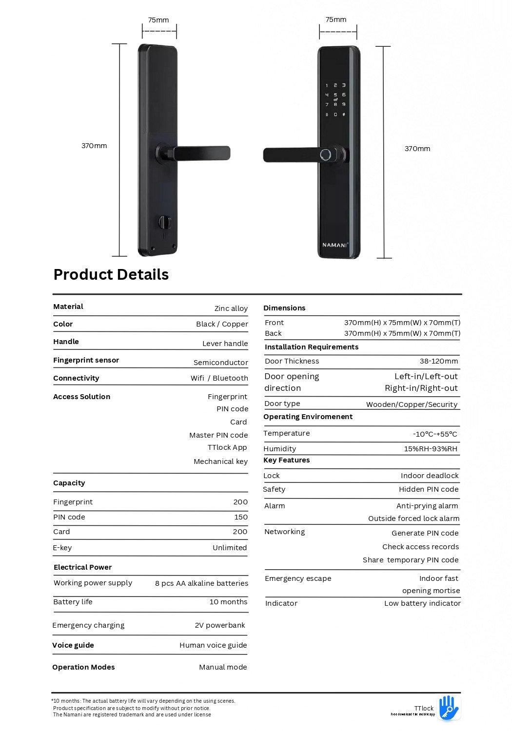 Namani Smart Lock Page 19 Namani Smart Lock Deadbolt Lock / Door Lock / Digital Lock / Smart Lock  Catalog & Brochure