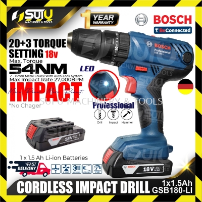 BOSCH GSB 180-LI Cordless Impact Drill 18V (W/ 1.5ah Battery x 1) **WITHOUT CHARGER**