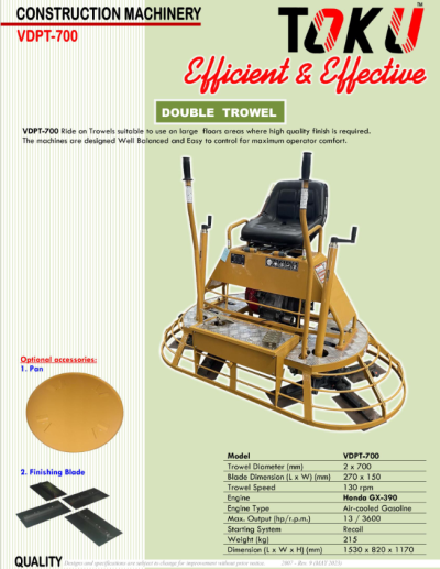 Toku VDPT-700 Double Trowel c/w Honda GX-390E (Key Start Engine)