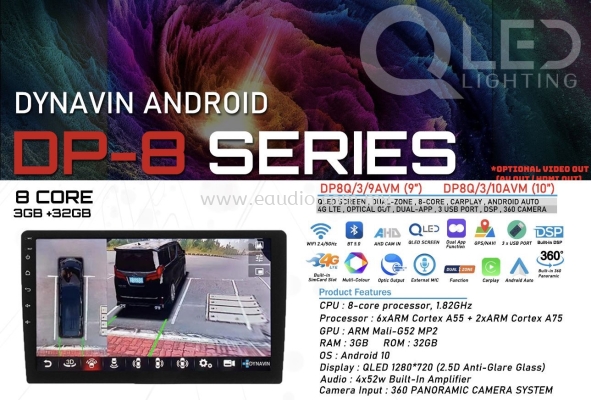 Dynavin DP8 AVM Series 3GB+32GB QLED Andriod Player