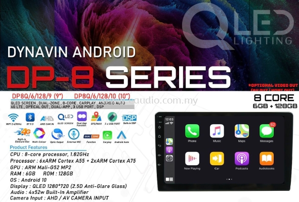 Dynavin DP8 Series 6GB+128GB QLED Andriod Player