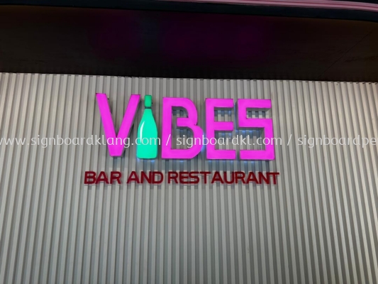 Vibes Bar Indoor 3D Box Up LED Frontlit Lettering Logo Signage Signboard At Kuala Lumpur 