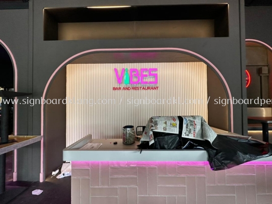 Vibes Bar Indoor 3D Box Up LED Frontlit Lettering Logo Signage Signboard At Kuala Lumpur 