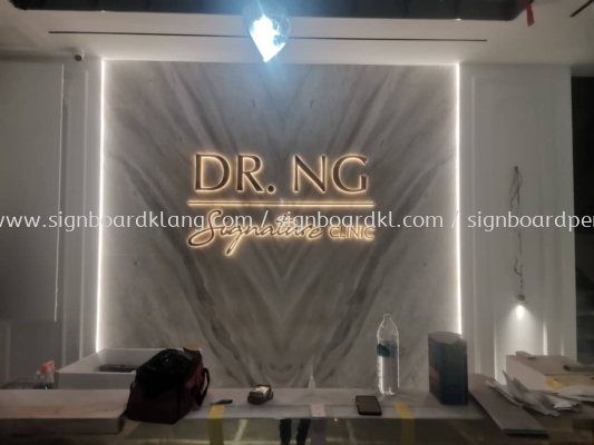 Dr Ng 3D Stainless Steel Gold Box Up LED Backlit Lettering Logo Indoor Counter Signage Signboard 