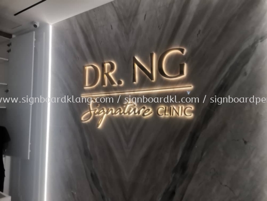 Dr Ng 3D Stainless Steel Gold Box Up LED Backlit Lettering Logo Indoor Counter Signage Signboard 