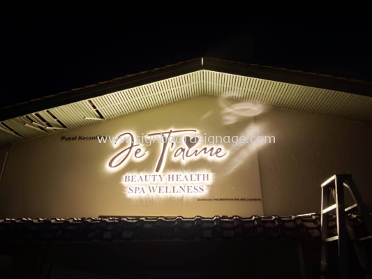 Je Taime Beauty Health Spa Wellness - Outdoor 3D LED Stainless Steel Gold Mirror Backlit Signage - Batang Kail 