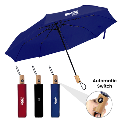 21'' Auto Open-Close 3 Fold Umbrella with Wooden Handle - UM 016