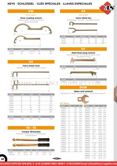 AMPCO Hose Coupling Wrench / Valve Wheel Hook / Torque Wrenches / Valve Wheel Key / Multihead Bung Wrench / Open End Wrench