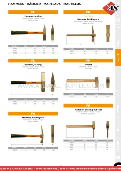 AMPCO Hammer, Scaling / Hammer, Bricklayer's / Riveter / Hammer, Backing Out Tool