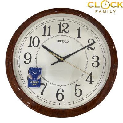 Seiko Brown Wood Pattern Plastic Case Constant Light Wall Clock QXA-788B