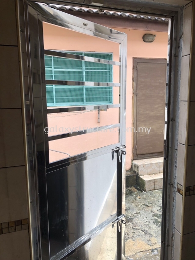 Progress Before and After - To Demolish Old Door, Fabrication, Supply and Install New Stainless Steel Door Grille Full Panel - Puchong