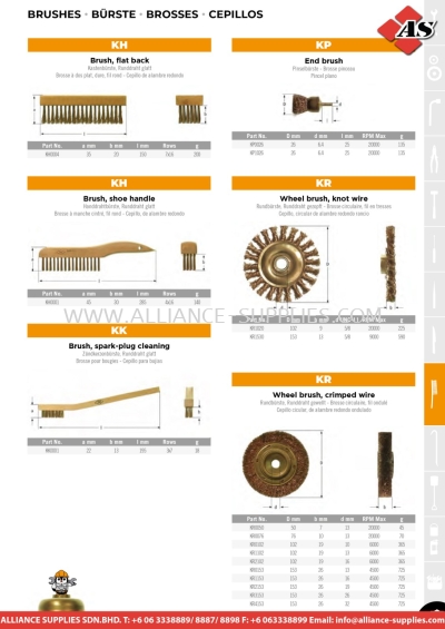 AMPCO Brush, Flat Back / Brush, Shoe Handle / Brush, Spark-Plug Cleaning / End Brush / Wheel Brush, Knot Wire / Wheel Brush, Crimped Wire