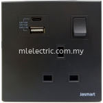 JASMART T5013SUSBC 1 GANG 13A SWITCH SOCKET WITH USB AND TYPE C (BLACK)