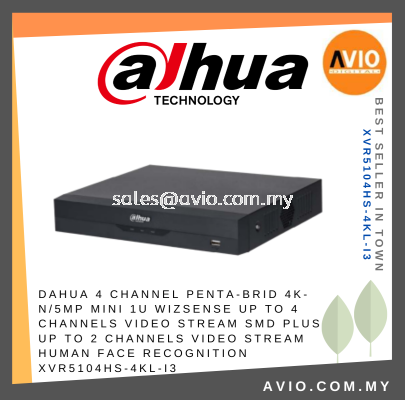 Dahua 4CH 4 Channel 4K 8MP Lite 5MP 5 Megapixel 1U WizSense Analog CCTV DVR Recorder 1x Hdd Bay CVI TVI XVR5104HS-4KL-I3