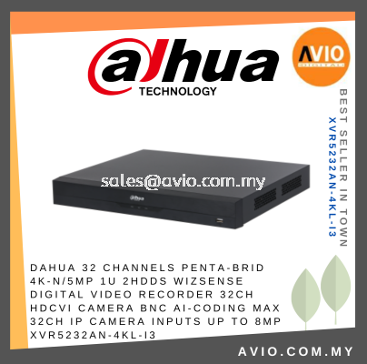 Dahua 32CH 32 Channel 4K 8MP Lite 5MP Analog CCTV DVR Recorder 2x HDD Bay WizSense IoT POS Face Recogni XVR5232AN-4KL-I3
