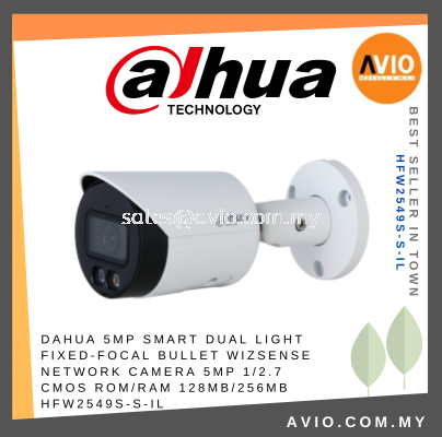 Dahua 5MP 5 Megapixel IP67 Smart Dual Light Bullet WizSense IP Network CCTV Camera 3.6mm 30m Micro SD Mic HFW2549S-S-IL